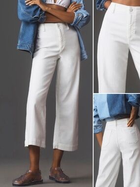 PAIGE Nellie Mid Rise Cropped Culotte Wide Leg Jeans White Women's Size 31 EUC